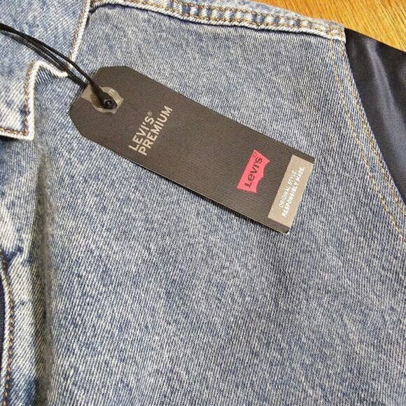 Levi's Premium Sherpa Bomber Jacket Small S Medium Wash Navy Satin 90s Vintage - Picture 6 of 16